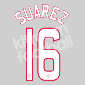 2007-08 Ajax Amsterdam Home Name Number Set #16 SUAREZ Repro - Image 1