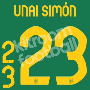 UEFA Euro 2024 Spain Goalkeeper Name Number Set #23 UNAI SIMON (Yellow) Repro