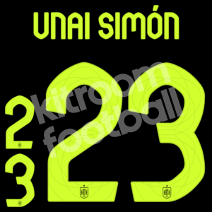 UEFA Euro 2024 Spain Goalkeeper Name Number Set #23 UNAI SIMON (Fluo Yellow) Repro