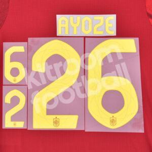 UEFA Euro 2024 Spain Home Name Number Set #26 AYOZE Repro