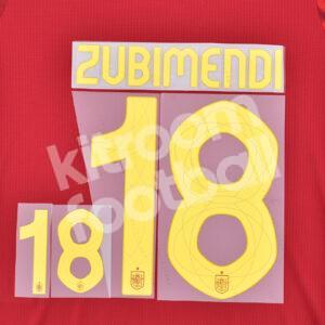 UEFA Euro 2024 Spain Home Name Number Set #18 ZUBIMENDI Repro