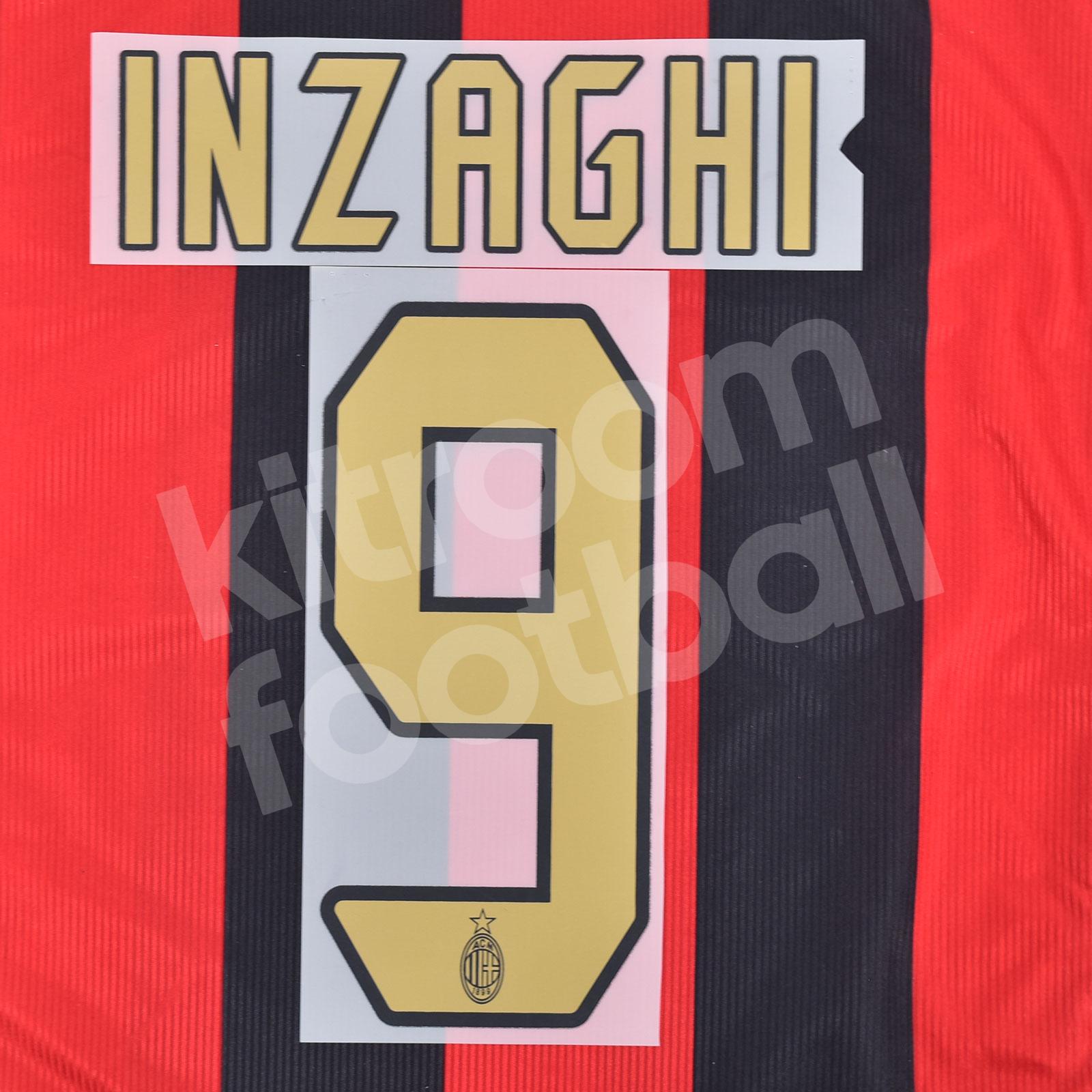 2004-07 AC Milan Home Name Number Set #9 INZAGHI Gold Repro
