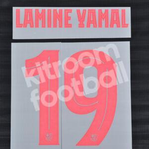 Original 2024-25 Fc Barcelona Away Name Number Set #19 LAMINE YAMAL Champions TPT