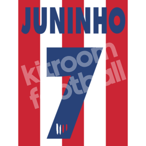1997-98 Atletico de Madrid Home Name Number Set #7 JUNINHO Flock Repro
