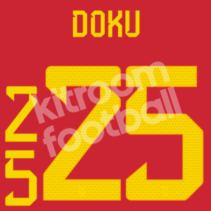 FIFA World Cup 2022 Qatar Belgium Home Name Number Set #25 DOKU Repro