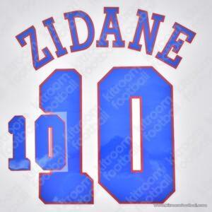 1996 France UEFA Euro Home Name Set #10 ZIDANE (Repro)