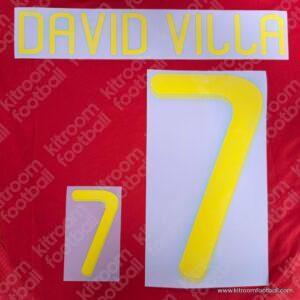 Original Player Issue 2010 Spain FIFA World Cup Home & Away Name Set #7 DAVID VILLA (DekoGraphics)
