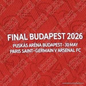 2025-26 Arsenal UEFA Champions League Home Match Details MDT Patch FINAL BUDAPEST 2026 (HQ Repro) - Image 1