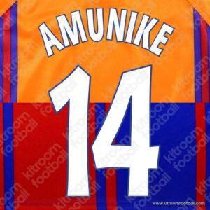 1997-98 Barcelona Cup Home & Away Name Set #14 AMUNIKE (Repro) - Image 1